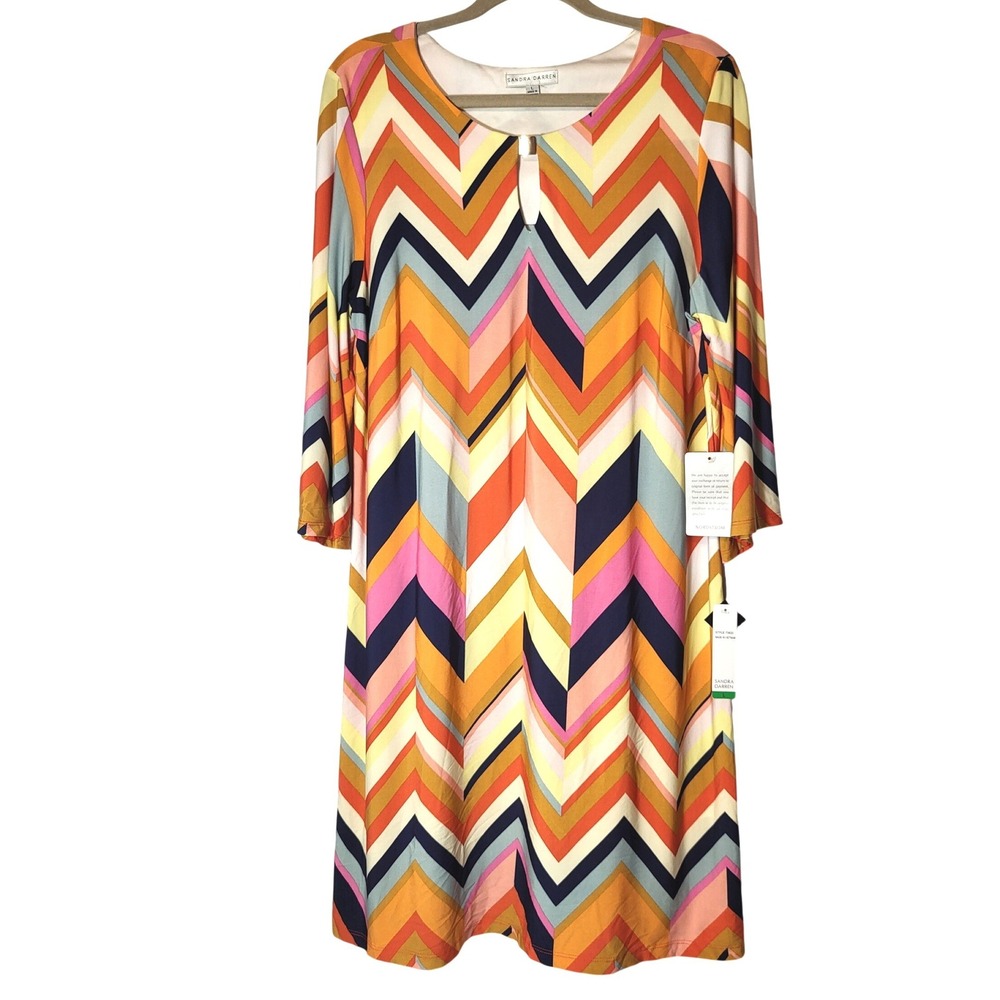 Sandra Darren Womens Multicolor Chevron Keyhole Shift Dress Size L NWT Colorful